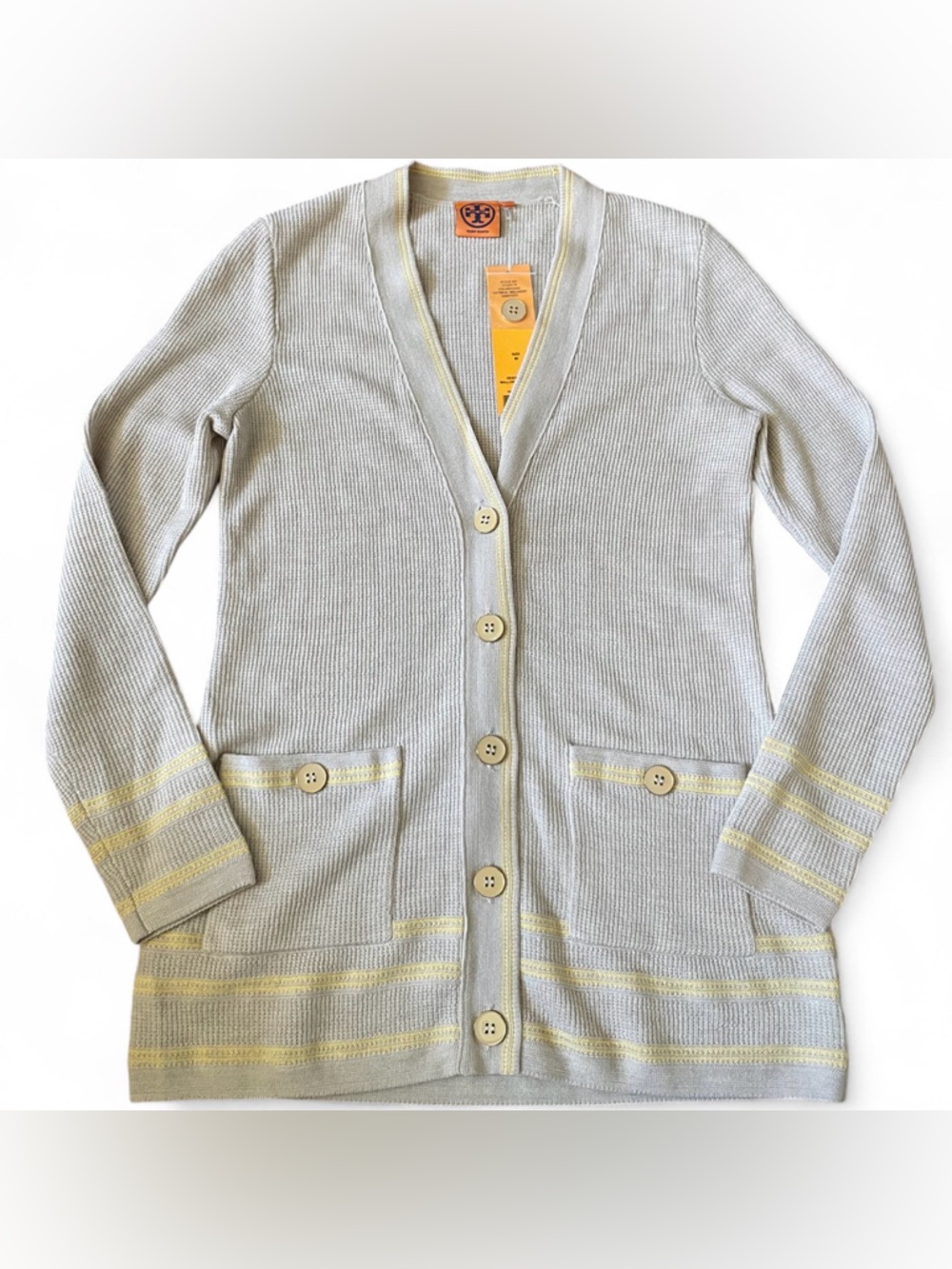 NWT Tory Burch Oatmeal Melange and Daisy Mallorie Cardigan Womens Size Meidum